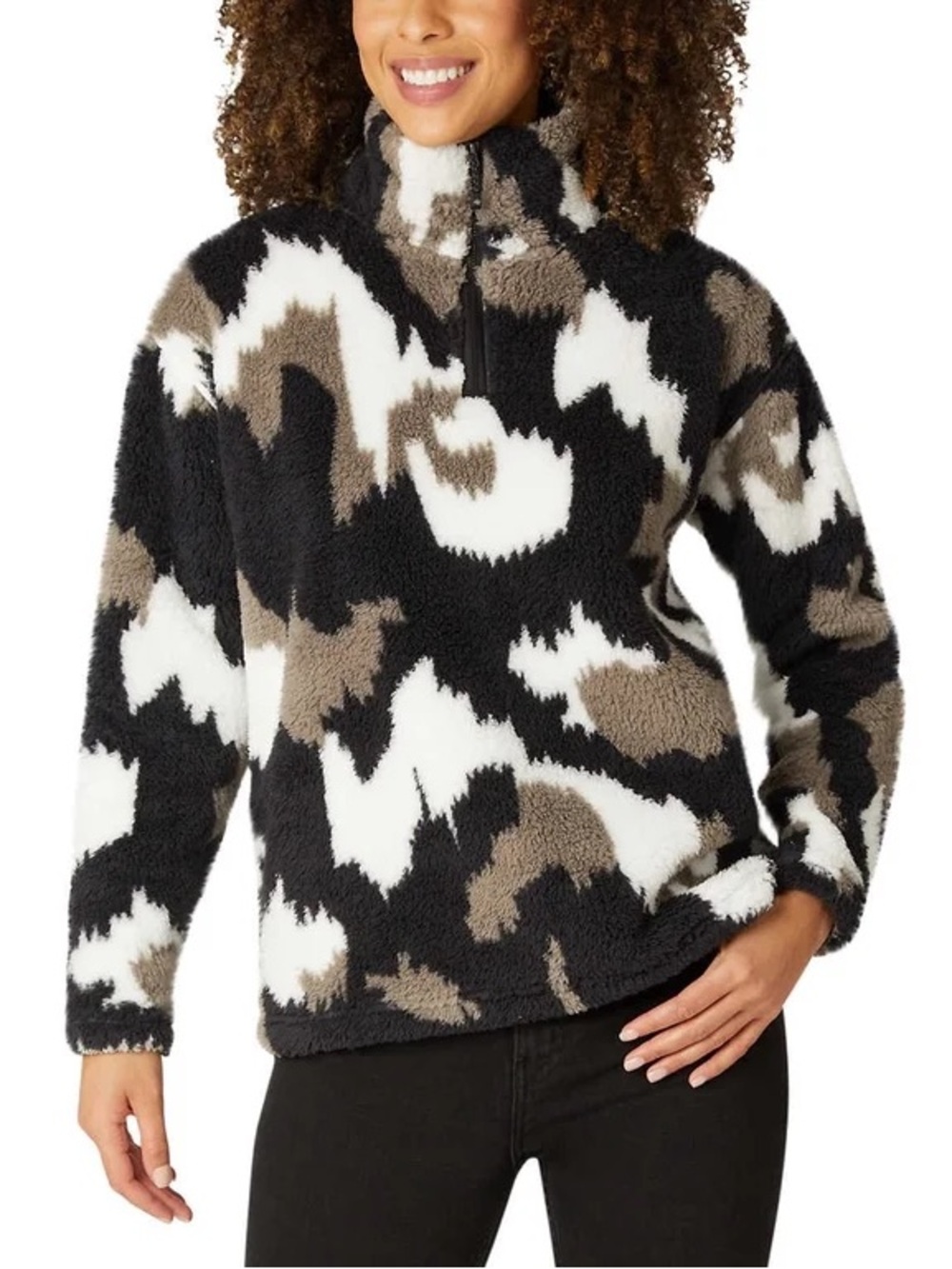 Eddie Bauer Women's Fleece 1/4 Zip Long Sleeve Pullover in Black Camo